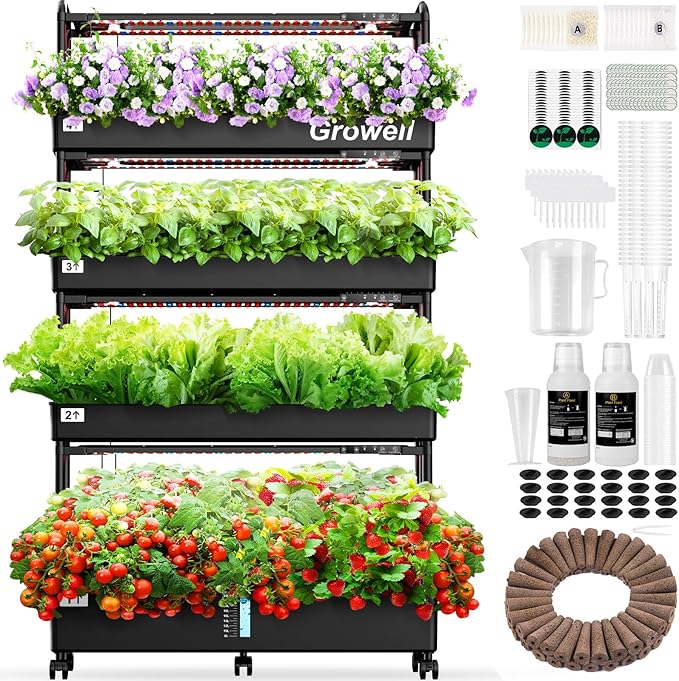 Large Hydroponics Growing System Kit, 120 Pods Vertical Hydroponic Garden with 2 Light Modes Grow Light, Auto Circulating Water System, 48L Indoor Gardening System for Herb Vegetable Fruit