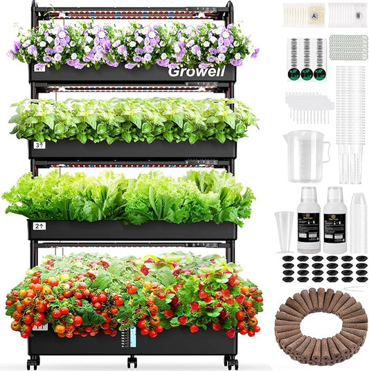 Large Hydroponics Growing System Kit, 120 Pods Vertical Hydroponic Garden with 2 Light Modes Grow Light, Auto Circulating Water System, 48L Indoor Gardening System for Herb Vegetable Fruit