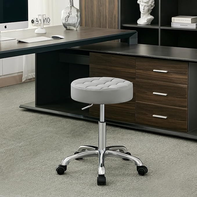 Office Stools with Quiet Wheels (300lbs Capacity) (Sturdy Aluminum Base) Multifunctional Nail Stool (Gray)