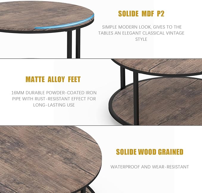 NSdirect Round Coffee Table, 25.6" Small Coffee Table for Living Room,2-Tier Rustic Wood Desktop with Storage Shelf Modern Design Home Furniture(Light Walnut)