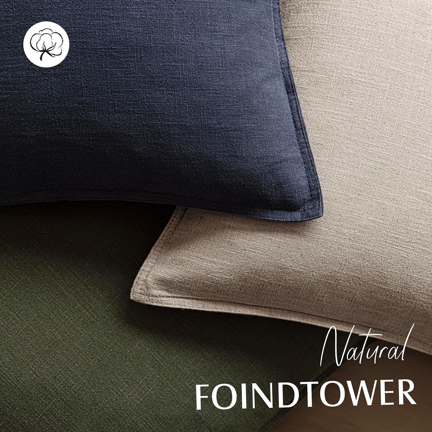 Foindtower Set of 2, Decorative Linen Soild Throw Pillow Covers Soft Accent Cushion Euro Case Boho Farmhouse Pillowcase for Chair Couch Sofa Bedroom Living Room Home Decor 20 x 20 Inch Natural Linen