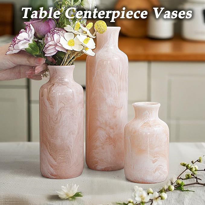 Resin 3 Piece Vase Set, Farmhouse Decor, Home Decorative Vase, Vases for Your Kitchen, Bedroom, Office, Living Room, Bathroom, & Shelf Centerpiece Table Decorations, Pink