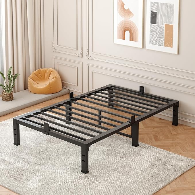 FUIOBYVV Twin Bed Frames, 14 Inch Heavy Duty Metal Platform Bed Frame Twin Size Support Up to 3500 lbs, No Box Spring Needed, No Shaking, Steel Slat Support, Noise Free, Easy Assembly