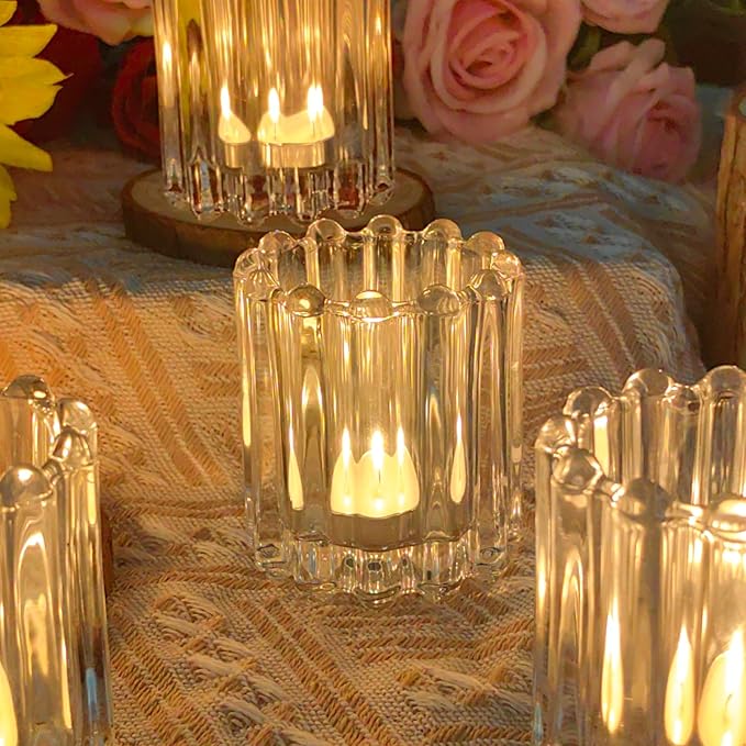 GOLDEAL 6Pcs Clear Glass Votive Candle Holders Tealight Holders Decorative, Tea Candle Holders Bulk,Candlestick for Wedding, Party,Dinner, Home Table Decor.