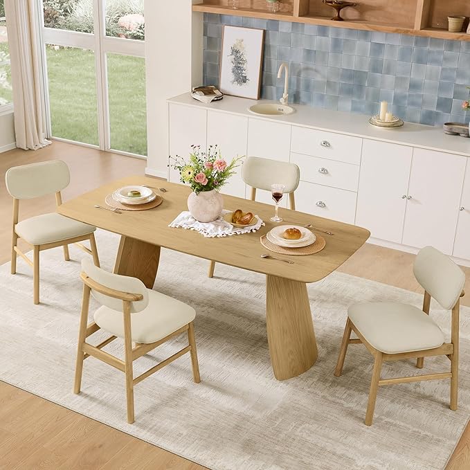 CHITA Upholstered Dining Chairs Set of 2, Mid Century Modern Kitchen & Dining Room Chairs, Solid Wood Frame in Oak, Chenille Fabric in Cream (White)