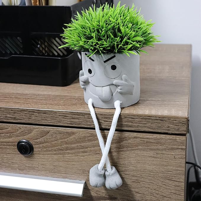 MAKHOT 2 Pack Cute Artificial Succulent Plants with Gray Flower Pots, Fake Plants Succulent Window Sill Decor for Gift Choice, Mini Potted Succulents for Desk Shelf Bathroom Decoration