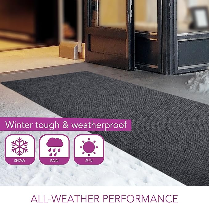 iCustomRug Spartan Weather Warrior Indoor/Outdoor Utility Berber Loop Carpet Runner with Non-Slip Thermoplastic Rubber Backing, 3ft X 20ft in Charcoal