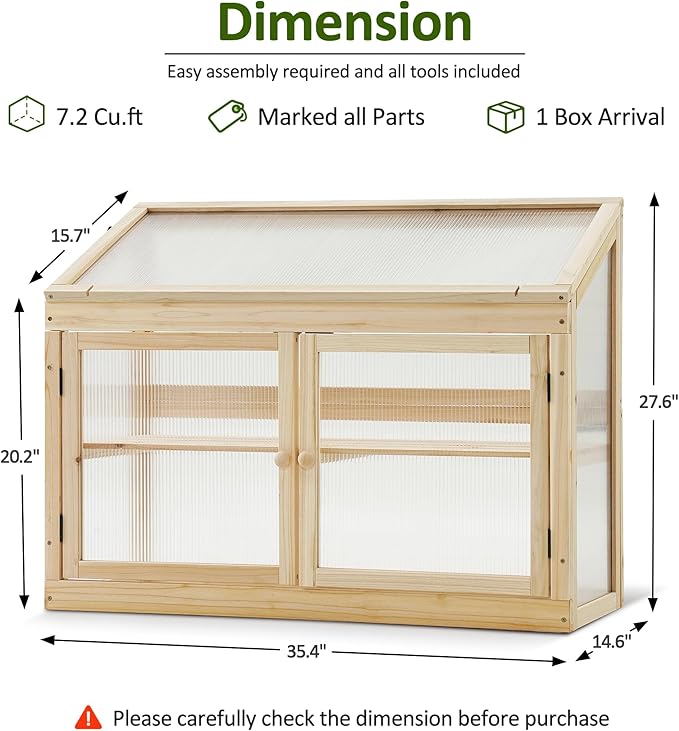 MCombo 2-Tier Wooden Cold Frame Garden Greenhouse Raised Flower Planter Shelf Bed Protection 6057-0160 (Natural)