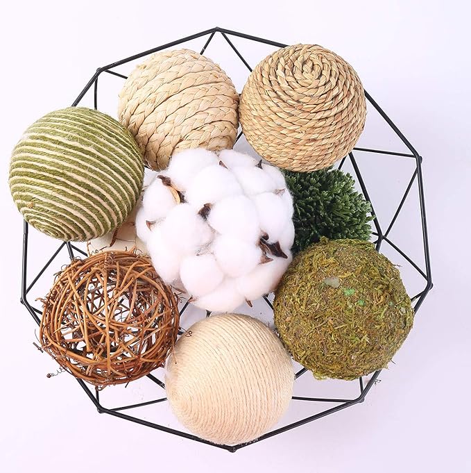 9pcs 3.5Inch Fall Decorative Ball Orb Rattan Ball Rattan Woven Orbs Spherical Bowl and Vase Filler for Home Party Wedding Display Decor Props …