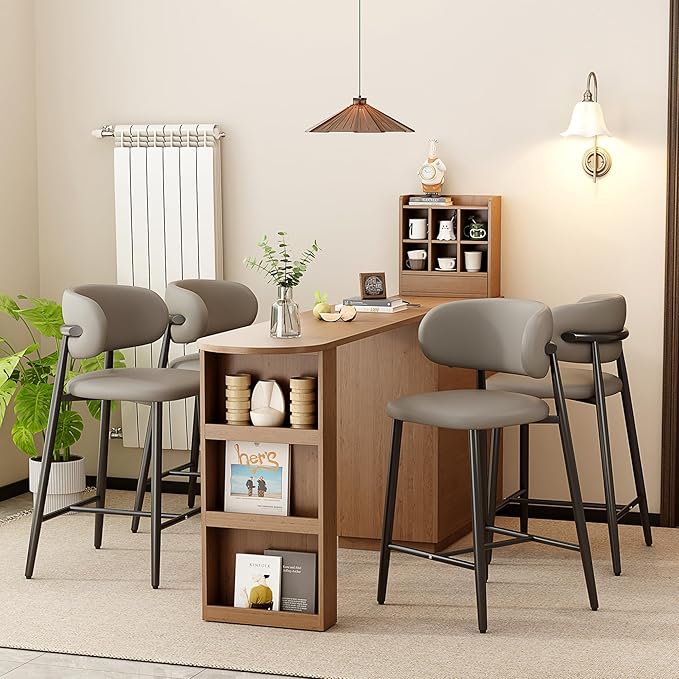 Bar Stools Set of 4 Counter Height Barstool Metal Kitchen Counter Height Bar Stool Island Chairs 26 Inch, Black/Light Grey