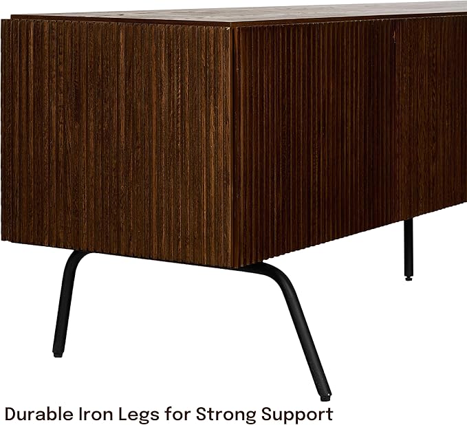 NTC Veil TV Stand with 4 Doors for TVs up to 75’’, Media Console with Vertical Groove Design and Metal Legs, Modern Entertainment Center for Living Room and Bedroom, Effortless Assembly, Dark Walnut