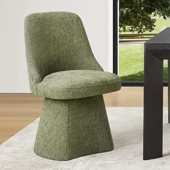 Swivel Dining Chair Mid Century Modern DeskChair High Back Upholstered Linen Fabric SideChair for Kitchen Diningroom Bedroom,Moss Green,1 Box
