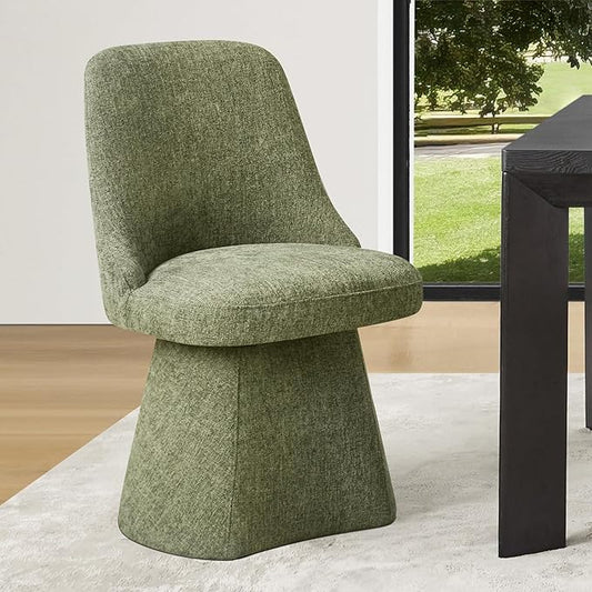 Swivel Dining Chair Mid Century Modern DeskChair High Back Upholstered Linen Fabric SideChair for Kitchen Diningroom Bedroom,Moss Green,1 Box