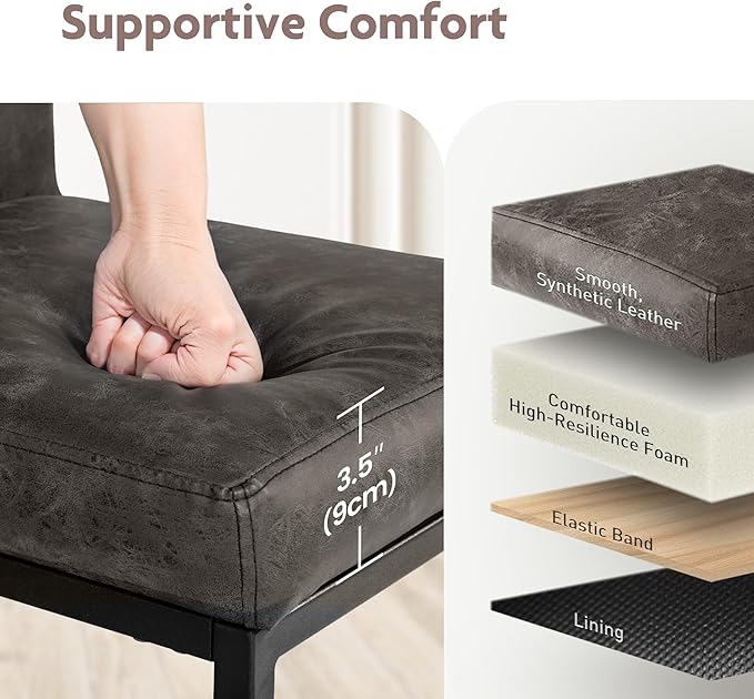 ALPHA HOME 24 Inch Bar Stools Kitchen Counter Stools with Back Pu Leather Counter Chair Counter Height Bar Stools with Upholstered Footrest Sturdy Chromed Metal Steel Frame, Grey