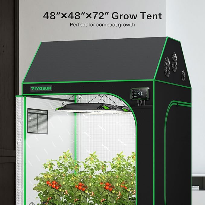 VIVOSUN R446 4x4 Grow Tent, 48"x48"x72" Roof Cube Tent with Observation Window and Floor Tray for Hydroponics Indoor Plant for VS4000/VSF4300