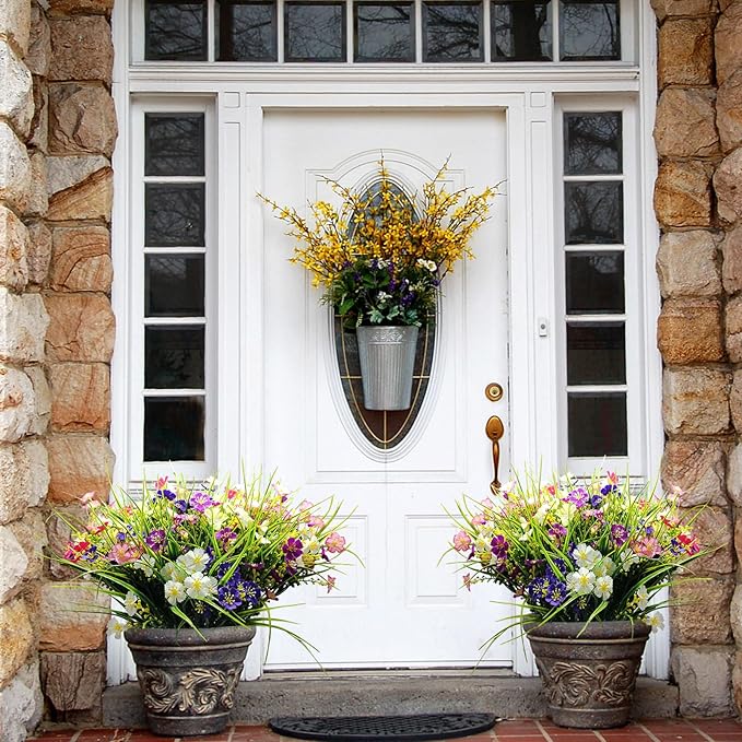 24 Bundles Fake Outdoor Wild Flowers Lifelike UV Resistant Mixed Colors Artificial Flowers for Indoor Outside Hanging Planters Garden Home Office Decor