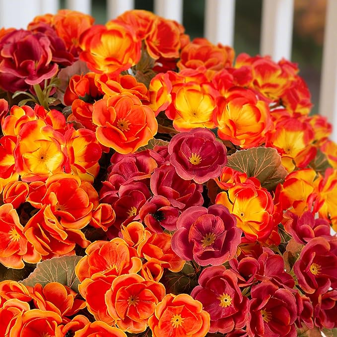 Fake Fall Flowers Artificial for Outdoors Decoration, 6 Bundles Faux Geranium Silk Flower Outside UV Resistant No Fade Artificial Floral for Home Garden Balcony Indoor Table Centerpieces Decor