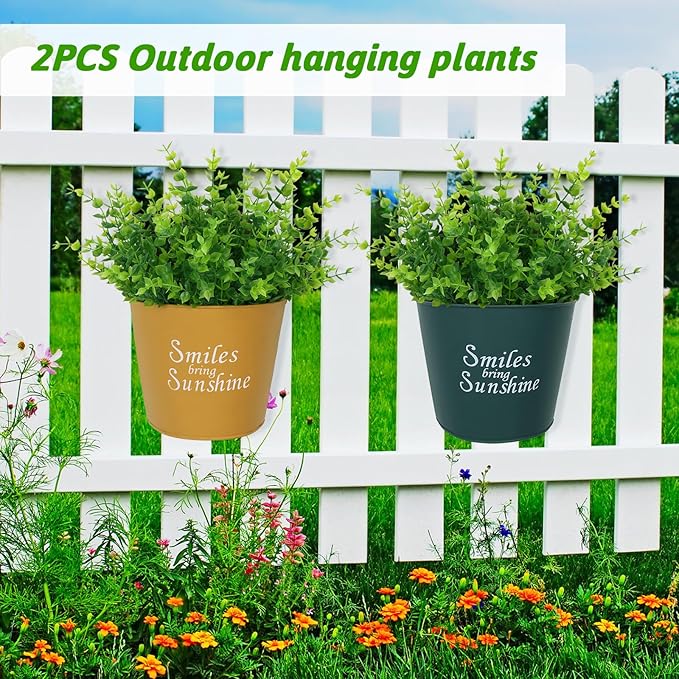 2 Pack Wall Planters with Artificial Plants Eucalyptus Wall Vases for Decor Fake Greenery Plants for Outdoor Indoor Home Bathroom Living Room Garden