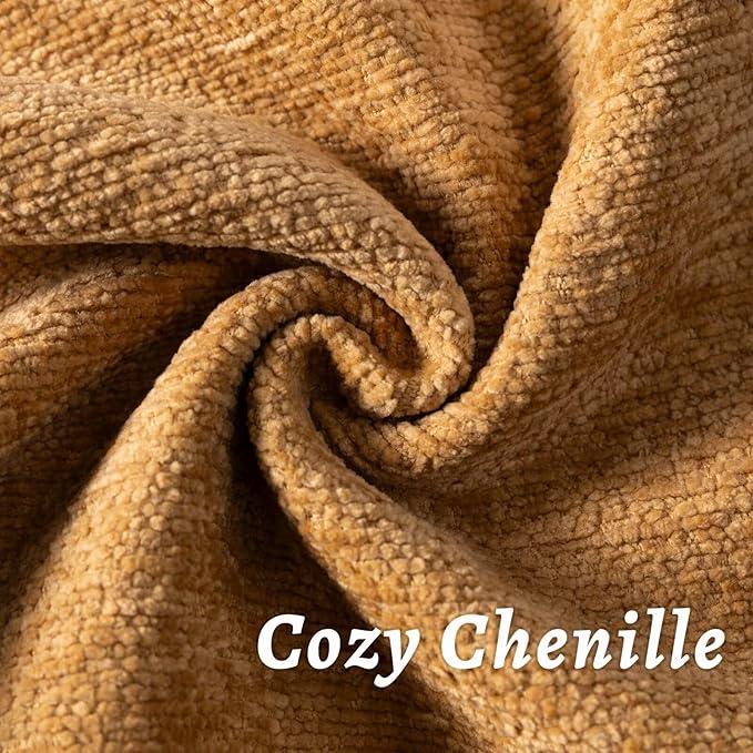 Mustard Yellow Decorative Throw Pillow Covers 20x20 Inch Set of 2 Cozy Soild Chenille Cushion Cases Soft Textured Square Couch Pillows Cover Boho Accent Farmhouse Pillowcases for Bed