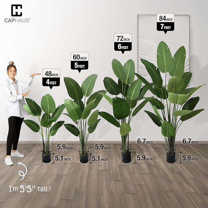 CAPHAUS 4 Feet Artificial Bird of Paradise, 48 Inch with 8 Trunks, Premium UV Resistant Lifelike Fake Plant in Pot with Dried Moss for Office, Indoor/Outdoor Use & Tropical Home Décor