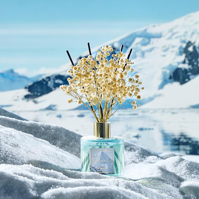 COCORRÍNA Reed Diffuser - Antarctic 6.7 Fl.oz Reed Diffuser Set with 8 Sticks & Preserved Baby's Breath, Reed Diffuser for Home Bathroom Shelf Decor
