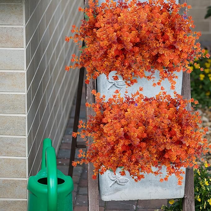 Outdoor Artificial Flowers UV Resistant, 20 Bundles Fake Realistic Floral Greenery Plants for Outside Porch, Window Boxes, Garden, Yard, Inside Home Table Decor,RedOrange