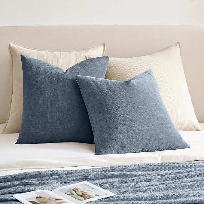 MIULEE Dark Grey Blue Couch Pillow Covers 20x20 Inch, Set of 2 Soft Chenille Decorative Square Throw Pillow Covers Farmhouse for Sofa Living Room Bed