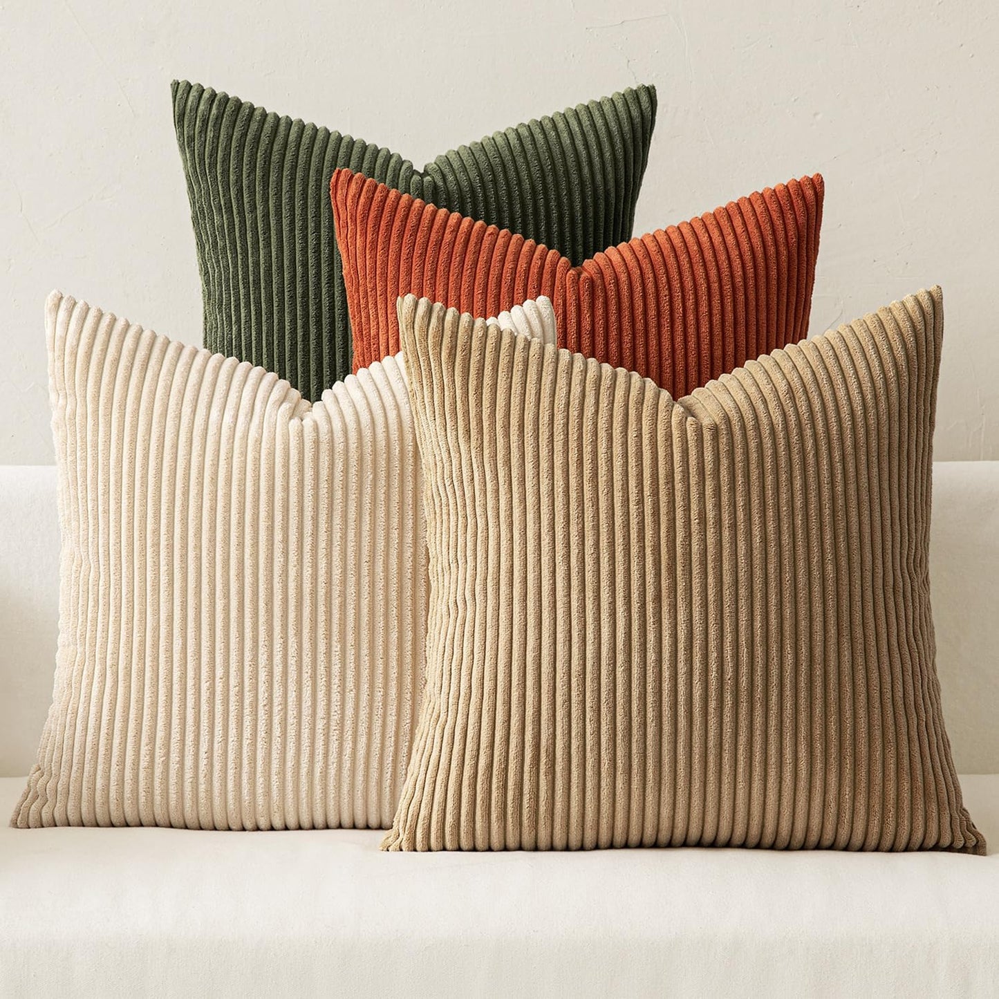 MIULEE Boho Farmhouse Throw Pillow Covers 20x20 Inch Set of 4 Western Modern Decorative Cushion Covers Soft Corduroy Home Decor for Couch Bed Sofa Living Room Rust-Olive Green Gradient Series