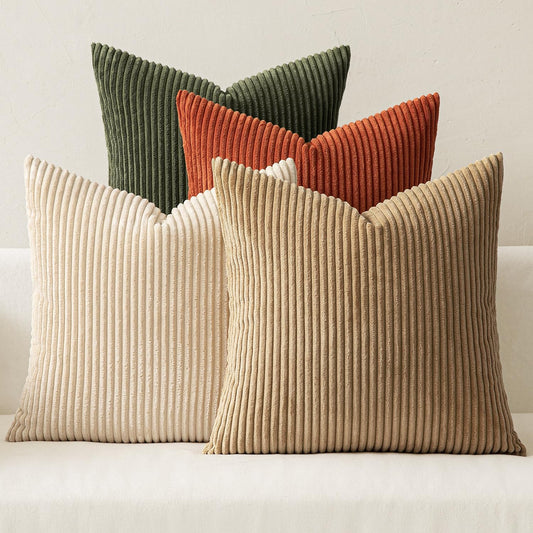 MIULEE Boho Farmhouse Throw Pillow Covers 20x20 Inch Set of 4 Western Modern Decorative Cushion Covers Soft Corduroy Home Decor for Couch Bed Sofa Living Room Rust-Olive Green Gradient Series