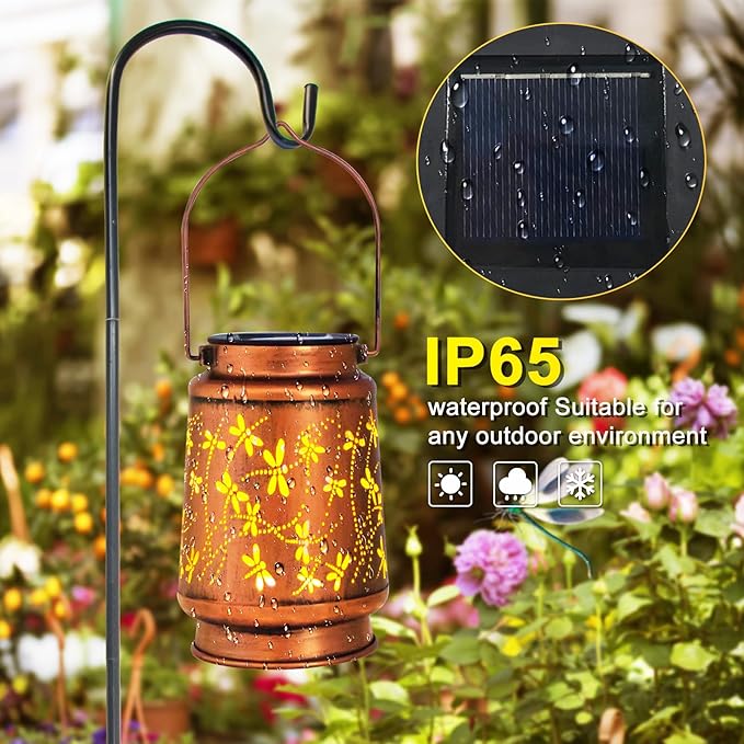 Dragonfly Birthday Gifts for Women Mom Grandma Solar Lanterns Outdoor Waterproof Garden Decor Metal Hanging LED Decorative Light for Patio Yard Lawn Backyard Front Porch Gardening Gifts
