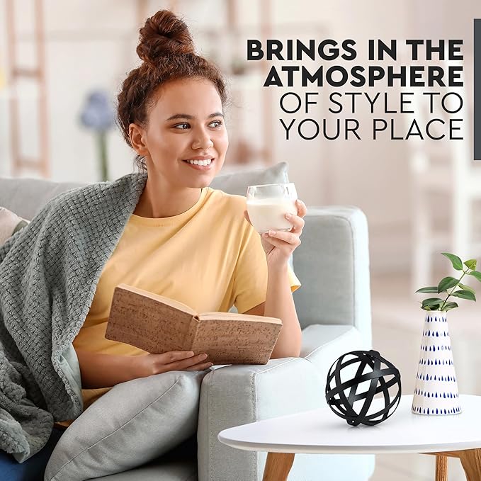 Everydecor Metal Decorative Sphere for Home Decor - Decorative Balls for Shelves, Centerpiece Bowls, Bookshelf - Decoration Orbs Accents for Living Room, Bedroom - Distressed Black Shelf Spheres