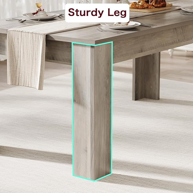 CABIHOME 71" Long Dining Table for 6-8, Large Farmhouse Rectangular Kitchen Dining Room Table, Wooden, Thick Frame & Sturdy Triangular Legs, Wood Strip Base for Dinner, Kitchen, Office, Rustic Gray