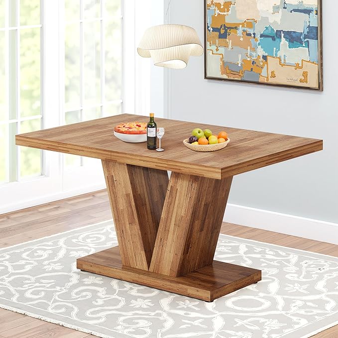 NicBex 47" Dining Table for 4 People, Farmhouse Dinner Table Small Dining Room Tables Rectangular Wooden Kitchen Tables with Heavy Duty Pedestal for Kitchen, Living Room, Black & Brown