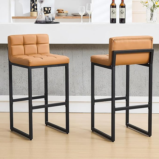 Bar Height Bar Stools Set of 2, Tall Counter Stool Barstools with Back, 30-inch Seat Height Island Stools Comfortable Bar Chairs for Kitchen Island (Caramel Brown, 2Pcs 30" Bar Stools)