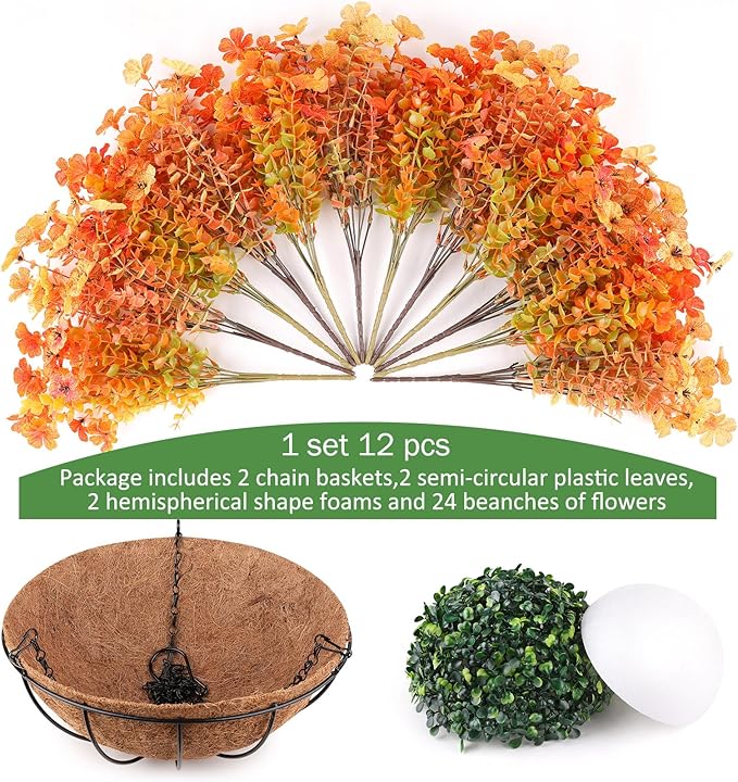 Artificial Fall Flowers Hanging Plants in Basket, Artificial Hanging Flowers for Autumn Outdoor Indoor Decor, UV Resistant Hanging Baskets with Fake Flowers for Fall Patio Garden Porch Deck Decoration