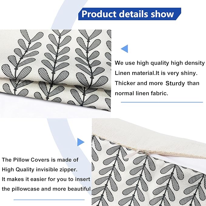 Decorative Throw Pillow Covers Set of 2 Black Pillow Covers 16x16 Inch Throw Pillow Cover Linen Pillowcase Modern Boho Farmhouse Outdoor Pillow Covers for Couch Sofa Bed Living Room