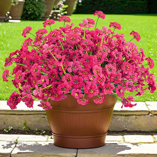 Krissing 48 Bundles Outdoor Artificial Flowers UV Resistant Fake Silk Flowers Faux Plastic Plants Outside Garden Porch Window Box Summer Decoration (Rose Red)