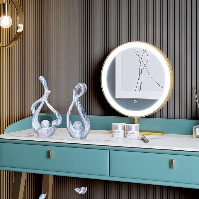 Blue Sculptures Home Decor, Ceramic Statues Coffee Table Decor for Living Room, Centerpiece for Dining Room Table, Shelf, Entry, Modern Minimalist Abstract Art Objects (2pcs)