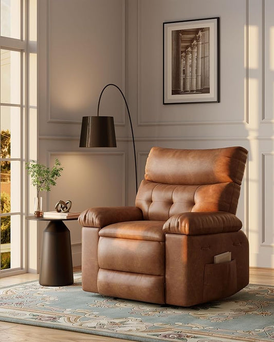 Garvee Recliner Chair Oversized Reclining Sofa Adjustable Manual Recliner Lounge Chair with Massage & Heat - Retro Brown