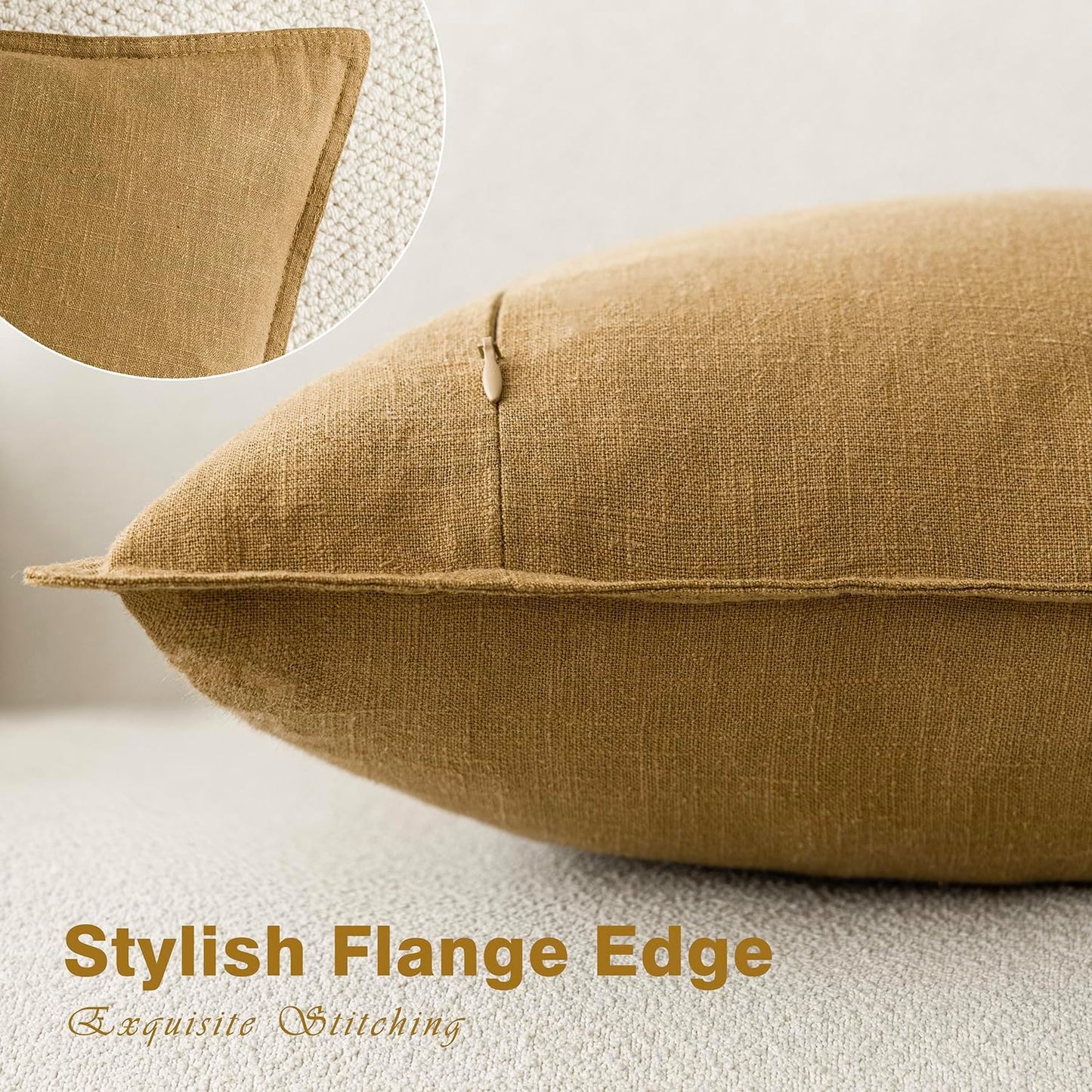 Foindtower Pack of 2, Decorative Linen Soild Throw Pillow Covers Soft Accent Cushion Case Boho Farmhouse Pillowcase for Chair Couch Sofa Bedroom Living Room Home Decor 16 x 16 Inch Honey Mustard