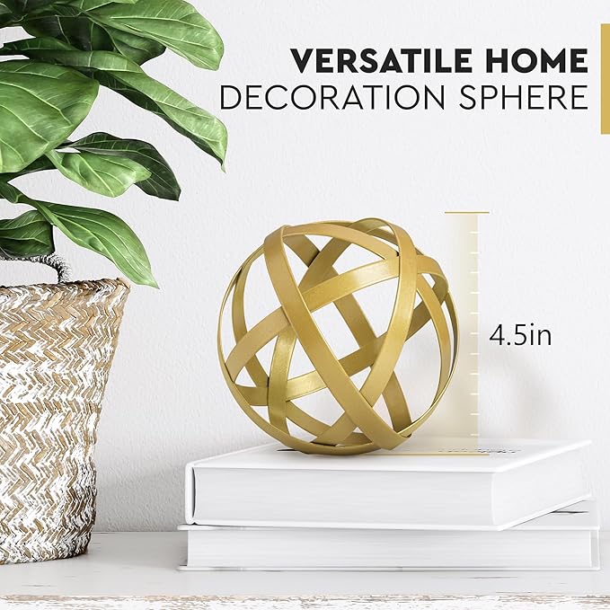 Everydecor Metal Decorative Sphere for Home Decor - Decorative Balls for Shelves, Centerpiece Bowls, Bookshelf - Decoration Orbs Accents for Living Room, Bedroom - Distressed Gold Shelf Spheres