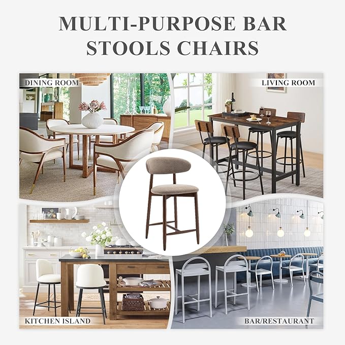 COLAMY Bar Stools Set of 3, Counter Height BarStools with Back, Mid Century Modern Upholstered, with Wood Legs for Kitchen Island Dining Room, Camel
