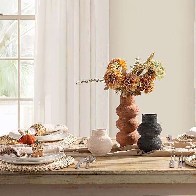 Ceramic Vase Home Table Decor - Flower Vase Set of 3 Living Room Kitchen Decorations Farmhouse Modern Rustic Vases Decorative Centerpiece for Shelf Bedroom Office Bathroom Dining Coffee Desk