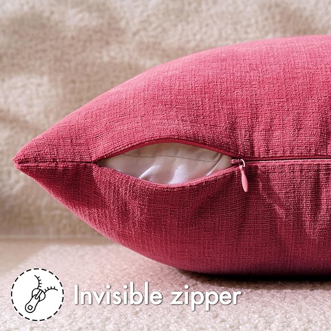 MIULEE Hot Pink Red Couch Pillow Covers 20x20 Inch, Set of 2 Soft Chenille Decorative Square Throw Pillow Covers Farmhouse for Sofa Living Room Bed