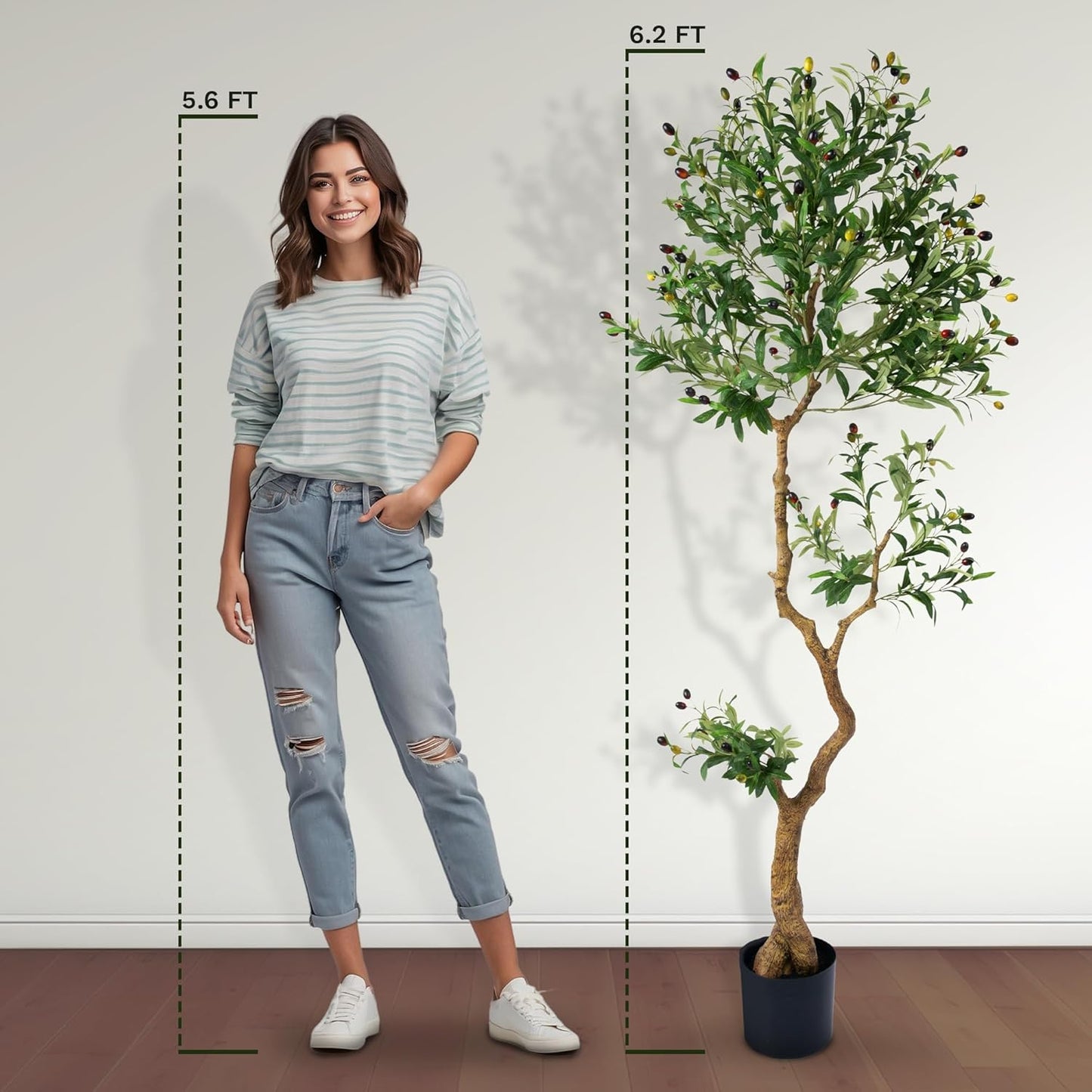 Olive Tree 6.2 Feet – Artificial Plants Indoor, Faux Olive Tree and Pot, Fake Tree for Home Decor, Faux Trees Indoor for Living Room, Office, Bedroom – Tall Artificial Trees for Home, Designer Tree