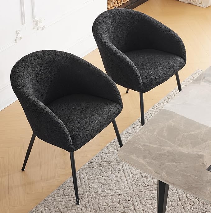 Modern Small Accent Chair, Comfy Sherpa Makeup Vanity Chair with Metal Legs, Decorative Chair no Wheels for Living Room, Dressing Room, Bedroom, Black