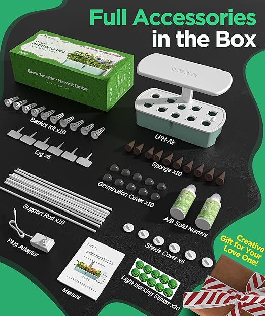 LetPot LPH-Air Hydroponics Growing System Kits, APP & WiFi Controlled Smart Indoor Garden with 24W Grow Light Full Spectrum, 10 Pods Planter Indoor Gardening for Gifts, Kitchen, Vegetable (Green)