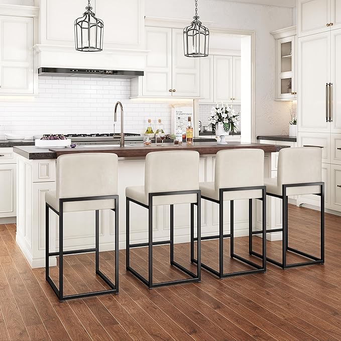 PHI VILLA Bar Stools - Counter Height Bar Stool Leather Barstools for Kitchen Counter, 24 Inch Bar Stools with Back