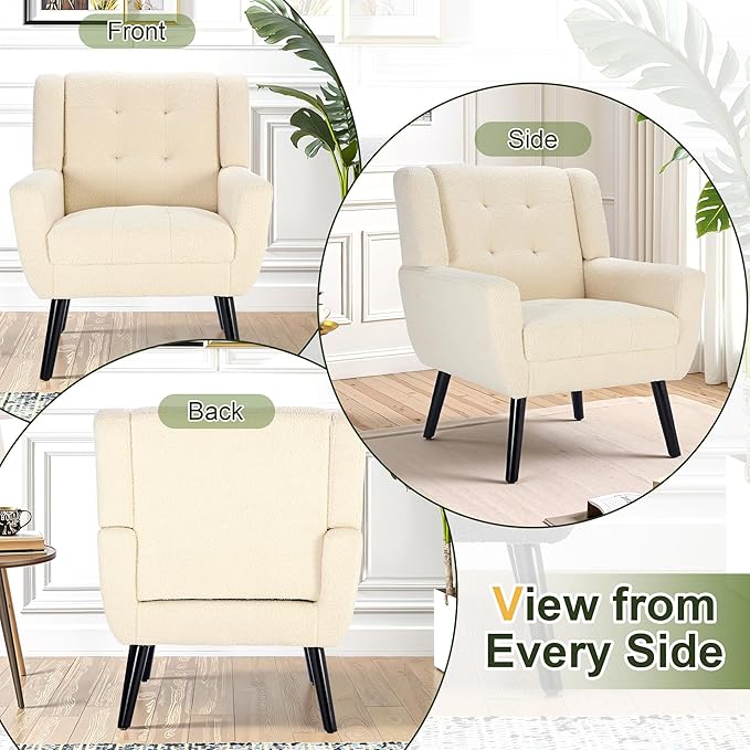 NicBex Accent Chair Set of 2, Modern Chair for Living Room Upholstered Foam Filled Living Room Chairs with Metal Legs Teddy Cozy Lounge Armchair for Living Room Bedroom,Beige