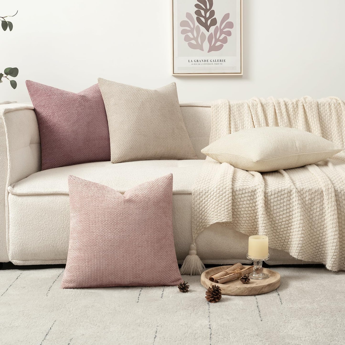MIULEE Pack of 4 Couch Throw Pillow Covers 18x18 Inch Neutral Pink Cute Decorative Chenille Pillow Covers Farmhouse Boho Accent Cushion Covers for Coquette Room Decor Spring Sofa Bedroom Living Room